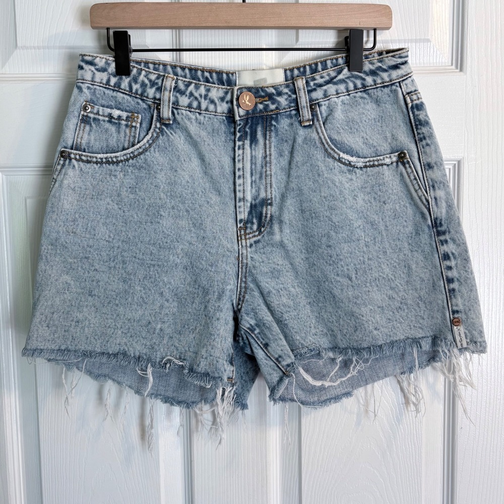 One Teaspoon Legend Denim Shorts 29 Light Blue Acid Wash Raw Hem‎ High Rise